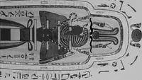 An illustration from The triple mummy case of Aroeri-Ao, an Egyptian priest, in Dr. Lee's museum at Hartwell house, Buckinghamshire (1858)
