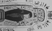 An illustration from The triple mummy case of Aroeri-Ao, an Egyptian priest, in Dr. Lee's museum at Hartwell house, Buckinghamshire (1858)