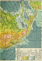 An illustration from Hammond's business atlas of economic geography: a new series of maps showing: relief of the land, temperature, rainfall, natural vegetation, productive and non-productive regions, mineral products, agricultural products, distribution of population, etc., etc (1921)