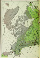 An illustration from Hammond's business atlas of economic geography: a new series of maps showing: relief of the land, temperature, rainfall, natural vegetation, productive and non-productive regions, mineral products, agricultural products, distribution of population, etc., etc (1921)