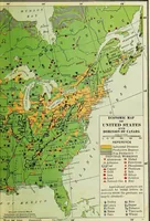 An illustration from Hammond's business atlas of economic geography: a new series of maps showing: relief of the land, temperature, rainfall, natural vegetation, productive and non-productive regions, mineral products, agricultural products, distribution of population, etc., etc (1921)