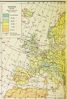 An illustration from Hammond's business atlas of economic geography: a new series of maps showing: relief of the land, temperature, rainfall, natural vegetation, productive and non-productive regions, mineral products, agricultural products, distribution of population, etc., etc (1921)