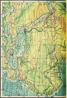 An illustration from Hammond's business atlas of economic geography: a new series of maps showing: relief of the land, temperature, rainfall, natural vegetation, productive and non-productive regions, mineral products, agricultural products, distribution of population, etc., etc (1921)