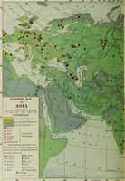 An illustration from Hammond's business atlas of economic geography: a new series of maps showing: relief of the land, temperature, rainfall, natural vegetation, productive and non-productive regions, mineral products, agricultural products, distribution of population, etc., etc (1921)