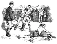 An illustration from The book of athletics and out-of-door sports : containing practical advice and suggestions from college team-captains and other amateurs, on foot-ball, base-ball, tennis, rowing, golf, sprinting, bicycling, swimming, skating, yachting, etc. (1895)