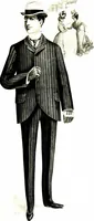 An illustration from The spring book of B. Kuppenheimer & Co. : illustrating a new century of clothing-radically different from the old-and incidentally depicting the more striking chances in men's wear during the past one hundred year (1900)