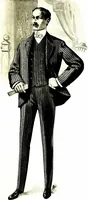 An illustration from The spring book of B. Kuppenheimer & Co. : illustrating a new century of clothing-radically different from the old-and incidentally depicting the more striking chances in men's wear during the past one hundred year (1900)