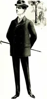 An illustration from The spring book of B. Kuppenheimer & Co. : illustrating a new century of clothing-radically different from the old-and incidentally depicting the more striking chances in men's wear during the past one hundred year (1900)