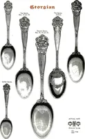 An illustration from Georgian: a pattern of spoons, forks and all other pieces of table flat ware is fully shown in this book, in which is also given an account of the chief events of the war of the revolution and the acts of oppression which preceded and provoked it... (1906)