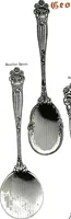 An illustration from Georgian: a pattern of spoons, forks and all other pieces of table flat ware is fully shown in this book, in which is also given an account of the chief events of the war of the revolution and the acts of oppression which preceded and provoked it... (1906)