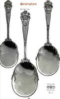 An illustration from Georgian: a pattern of spoons, forks and all other pieces of table flat ware is fully shown in this book, in which is also given an account of the chief events of the war of the revolution and the acts of oppression which preceded and provoked it... (1906)