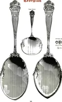 An illustration from Georgian: a pattern of spoons, forks and all other pieces of table flat ware is fully shown in this book, in which is also given an account of the chief events of the war of the revolution and the acts of oppression which preceded and provoked it... (1906)