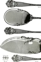 An illustration from Georgian: a pattern of spoons, forks and all other pieces of table flat ware is fully shown in this book, in which is also given an account of the chief events of the war of the revolution and the acts of oppression which preceded and provoked it... (1906)