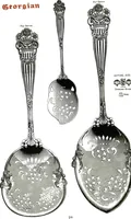 An illustration from Georgian: a pattern of spoons, forks and all other pieces of table flat ware is fully shown in this book, in which is also given an account of the chief events of the war of the revolution and the acts of oppression which preceded and provoked it... (1906)