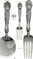 An illustration from Georgian: a pattern of spoons, forks and all other pieces of table flat ware is fully shown in this book, in which is also given an account of the chief events of the war of the revolution and the acts of oppression which preceded and provoked it... (1906)
