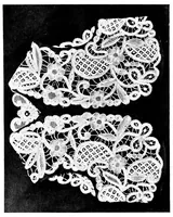 An illustration from The art of bobbin lace : a practical text book of workmanship in antique and modern lace including Geneoese, point de flandre bruges guipure, duchesse, Honiton, "raised" Honiton, applique, and Bruxelles : also how to clean and repair valuable lace, etc. (1911)