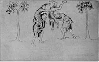 An illustration from The traditional games of England, Scotland, and Ireland, with tunes, singing-rhymes, and methods of playing according to the variants extant and recorded in different parts of the Kingdom; (1894)