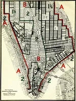 An illustration from New York city building zone resolution, restricting the height and use of buildings and prescribing the minimum sizes of their yards and courts; (1917)