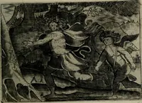 An illustration from Cupidoos mengelwerken, of, Minnespiegel der deugden : bestaande uit stightelyke zinnebeelden (1728)