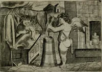 An illustration from Cupidoos mengelwerken, of, Minnespiegel der deugden : bestaande uit stightelyke zinnebeelden (1728)