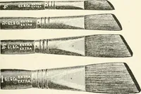 An illustration from Cyclopedia of painting : containing useful and valuable information on the following subjects : adulteration of paint, blistering of paint, brushes, calcimining, carriage painting, china painting, colors, color harmony, color mixing, color testing, exterior painting, gilding, graining, house painting, marbling, mildew, oils and driers, oil painting on glass, painting a bath tub, painting in distemper, paperhanger's tools, paperhanging, pigments, plain oil painting, primary colors, priming, scenic painting, sign painting, stains, staining, stencilling, turpentine, varnishes, varnishing, water color painting, when not to paint, practical points on painting, useful information (1908)