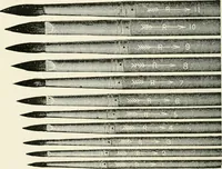 An illustration from Cyclopedia of painting : containing useful and valuable information on the following subjects : adulteration of paint, blistering of paint, brushes, calcimining, carriage painting, china painting, colors, color harmony, color mixing, color testing, exterior painting, gilding, graining, house painting, marbling, mildew, oils and driers, oil painting on glass, painting a bath tub, painting in distemper, paperhanger's tools, paperhanging, pigments, plain oil painting, primary colors, priming, scenic painting, sign painting, stains, staining, stencilling, turpentine, varnishes, varnishing, water color painting, when not to paint, practical points on painting, useful information (1908)