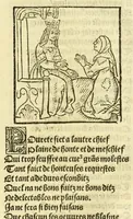 An illustration from Cy est le Romat de la roze, ou, Tout lart Damour est enclose : histoires et auctoritez et maintz beaulx propos vsitez qui a este nouuellement Corrige suffisantement et cotte bien a lauantaige com on voit en chascune page (1526)