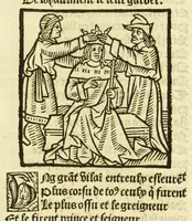 An illustration from Cy est le Romat de la roze, ou, Tout lart Damour est enclose : histoires et auctoritez et maintz beaulx propos vsitez qui a este nouuellement Corrige suffisantement et cotte bien a lauantaige com on voit en chascune page (1526)