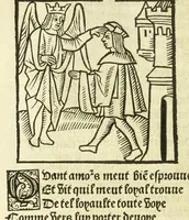 An illustration from Cy est le Romat de la roze, ou, Tout lart Damour est enclose : histoires et auctoritez et maintz beaulx propos vsitez qui a este nouuellement Corrige suffisantement et cotte bien a lauantaige com on voit en chascune page (1526)