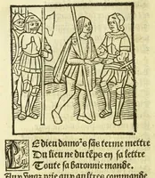 An illustration from Cy est le Romat de la roze, ou, Tout lart Damour est enclose : histoires et auctoritez et maintz beaulx propos vsitez qui a este nouuellement Corrige suffisantement et cotte bien a lauantaige com on voit en chascune page (1526)
