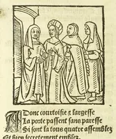 An illustration from Cy est le Romat de la roze, ou, Tout lart Damour est enclose : histoires et auctoritez et maintz beaulx propos vsitez qui a este nouuellement Corrige suffisantement et cotte bien a lauantaige com on voit en chascune page (1526)