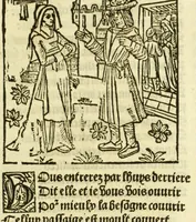 An illustration from Cy est le Romat de la roze, ou, Tout lart Damour est enclose : histoires et auctoritez et maintz beaulx propos vsitez qui a este nouuellement Corrige suffisantement et cotte bien a lauantaige com on voit en chascune page (1526)