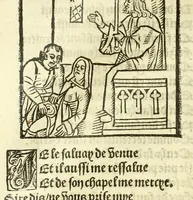 An illustration from Cy est le Romat de la roze, ou, Tout lart Damour est enclose : histoires et auctoritez et maintz beaulx propos vsitez qui a este nouuellement Corrige suffisantement et cotte bien a lauantaige com on voit en chascune page (1526)
