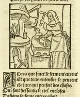 An illustration from Cy est le Romat de la roze, ou, Tout lart Damour est enclose : histoires et auctoritez et maintz beaulx propos vsitez qui a este nouuellement Corrige suffisantement et cotte bien a lauantaige com on voit en chascune page (1526)