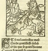 An illustration from Cy est le Romat de la roze, ou, Tout lart Damour est enclose : histoires et auctoritez et maintz beaulx propos vsitez qui a este nouuellement Corrige suffisantement et cotte bien a lauantaige com on voit en chascune page (1526)