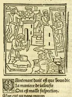An illustration from Cy est le Romat de la roze, ou, Tout lart Damour est enclose : histoires et auctoritez et maintz beaulx propos vsitez qui a este nouuellement Corrige suffisantement et cotte bien a lauantaige com on voit en chascune page (1526)