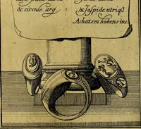 An illustration from Dactyliothecae, seu Annulorum sigillarium quorum priscos tam Graecos quam Romanos usus, ex ferro, aere, argento & auro promptuarii ... Collectis aliunde & ineditis & editis annulorum figuris auctior; (1695)