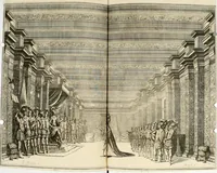 An illustration from Das vestalische ewige Feur, zur Geburts-Befrolokung deren Römischen Kayserlichen Mayestätten Leopold vnd Clavdia durchleuchtigisten Prinzessin Anna Maria auff der grossen Schau-Bühne gesungener vorgestellt, auss dem Wälschen in das Teutsche übersetzet (1674)