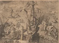 An illustration from Das vierdte Buch von der Neuwen Welt. Oder Neuwe vnd gründtliche Historien, von dem Nidergängischen Indien, so von Christophoro Columbo im Jar 1492 erstlich erfunden (1594)