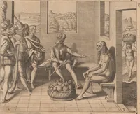 An illustration from Das vierdte Buch von der Neuwen Welt. Oder Neuwe vnd gründtliche Historien, von dem Nidergängischen Indien, so von Christophoro Columbo im Jar 1492 erstlich erfunden (1594)