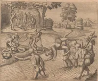 An illustration from Das vierdte Buch von der Neuwen Welt. Oder Neuwe vnd gründtliche Historien, von dem Nidergängischen Indien, so von Christophoro Columbo im Jar 1492 erstlich erfunden (1594)