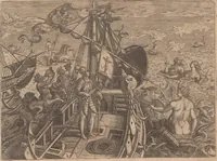 An illustration from Das vierdte Buch von der Neuwen Welt. Oder Neuwe vnd gründtliche Historien, von dem Nidergängischen Indien, so von Christophoro Columbo im Jar 1492 erstlich erfunden (1594)