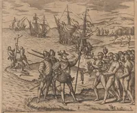 An illustration from Das vierdte Buch von der Neuwen Welt. Oder Neuwe vnd gründtliche Historien, von dem Nidergängischen Indien, so von Christophoro Columbo im Jar 1492 erstlich erfunden (1594)