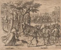 An illustration from Das vierdte Buch von der Neuwen Welt. Oder Neuwe vnd gründtliche Historien, von dem Nidergängischen Indien, so von Christophoro Columbo im Jar 1492 erstlich erfunden (1594)