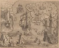 An illustration from Das vierdte Buch von der Neuwen Welt. Oder Neuwe vnd gründtliche Historien, von dem Nidergängischen Indien, so von Christophoro Columbo im Jar 1492 erstlich erfunden (1594)