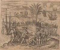 An illustration from Das vierdte Buch von der Neuwen Welt. Oder Neuwe vnd gründtliche Historien, von dem Nidergängischen Indien, so von Christophoro Columbo im Jar 1492 erstlich erfunden (1594)