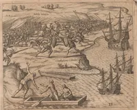 An illustration from Das vierdte Buch von der Neuwen Welt. Oder Neuwe vnd gründtliche Historien, von dem Nidergängischen Indien, so von Christophoro Columbo im Jar 1492 erstlich erfunden (1594)