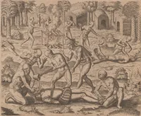 An illustration from Das vierdte Buch von der Neuwen Welt. Oder Neuwe vnd gründtliche Historien, von dem Nidergängischen Indien, so von Christophoro Columbo im Jar 1492 erstlich erfunden (1594)