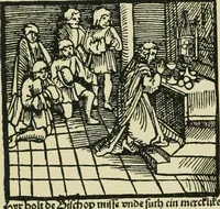 An illustration from Das Wunderblut zu Wilsnack : niederdeutscher Einblattdruck mit 15 Holzschnitten aus der Zeit von 1510-1520 (1904)