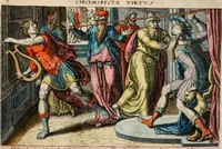 An illustration from David, hoc est virtutis exercitatissimae probatum Deo spectaculum, ex David pastoris, militis, regis, exulis, ac prophetae exemplis (1637)